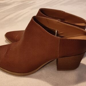 Brown Chunky Heel Mules with Open Back